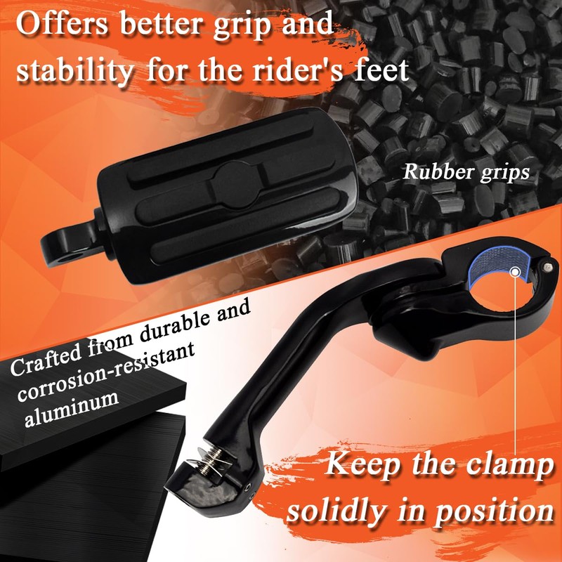 FOVPLUE 1.25" Highway Footpegs,Long Angled Adjustable Highway Pegs w/Mounts for