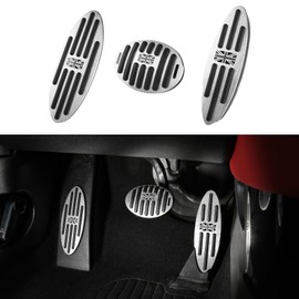 ANFOKAS 3pcs Compatible with MINI Cooper Accessories Sporty Anti-Slip Aluminum Foot Pedal Cover Pedals Pads Car Interior Pedal Replacement -Gray Flag Style