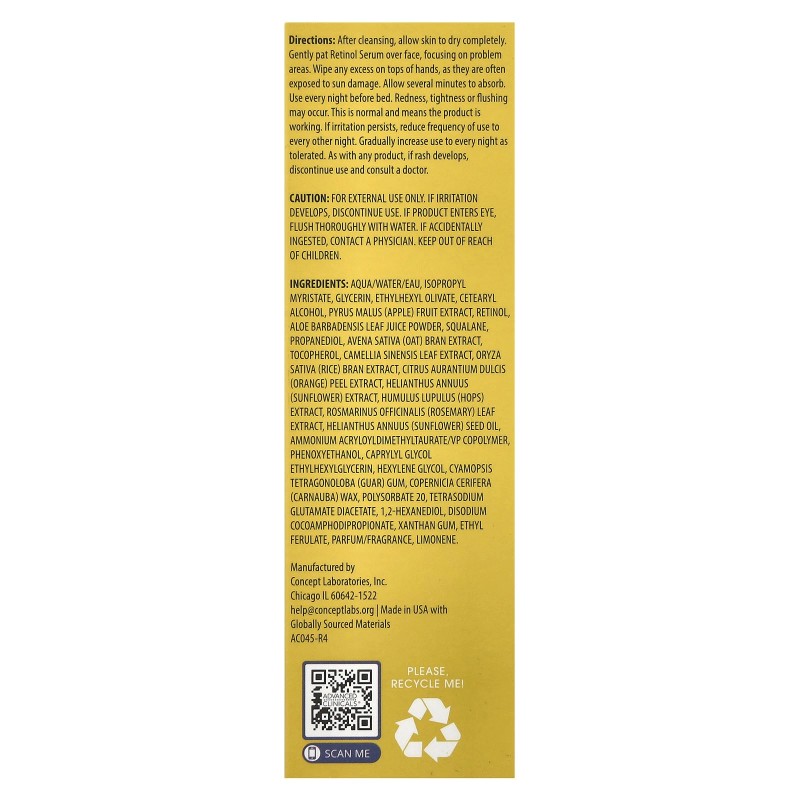 Retinol Serum, Anti-Wrinkle, 1.75 fl oz (52 ml)