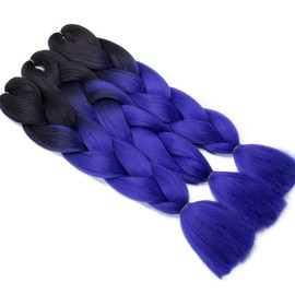 Tess Jumbo Braids, Hair Extensions, 60 cm, Kanekalon Synthetic Hair for Braiding, Ombre Box Braids, 100 g/Bundle, Pack of 3, #15 Light Blue/Black