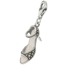 Dreambell 925 Sterling Silver Marcasite Pink Enamel High Heel Shoe Fashion Dangle Bead Pendant Clasp European Lobster Trigger Clip On Charm