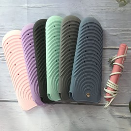 Heat Resistant Silicone Mat for Hair Tools, Curling Iron Mat Pouch, Portable Flat Iron Pad Cover, Straightener Hot Iron Holder Case for Counter Travel Bag (Purple)