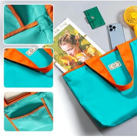 2 Piezas Bolsas de Compras Plegables,Bolsas Ecológicas Reutilizables,Bolsa Viaje Plegable de Gran Capacidad,Bolso de Tela Portátil con Cierre de Cordón de Nailon,para Compras,Viajes y Uso Diario