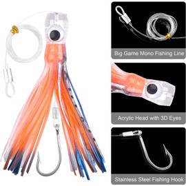 Trolling Bait, Saltwater Fishing Lure, Large Game Trolling Bait for Mahi Marlin Tuna Dolphin Wahoo Shark Deep Sea Fishing Bait with Leader Hook Squid Skirts