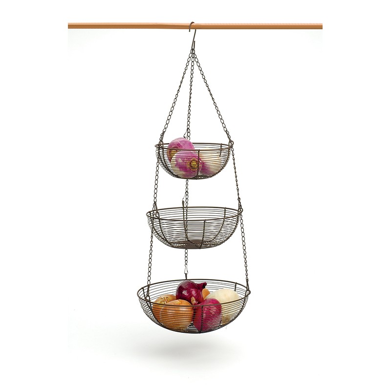RSVP International Hanging Storage Collection 3-Tier Baskets, Bronze Woven Wire