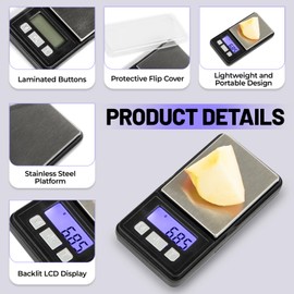 Generic Ultra Mini Scale, 200g x 0.01g Digital Pocket Scale, Grams and Oz 6 Units, Scale with LCD Display, Tare Full Capacity, Battery Included, Black