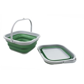 SAMMART 5.5L Foldable Square Handy Bucket/Foldable Square Water Bucket/Portable Bucket with Handle (Grey/Dark Sea Green, 2)