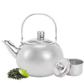 Teapot, Flat Base Teapot 304 Stainless Steel with Removable Tea Strainer, Water Jug, Coffee Pot Suitable for Family Hotel Restaurants (14 cm 1L)