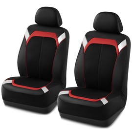 PIC AUTO Car Seat Cover – Silver & Red Leather with Breathable Mesh Seat Cover for Cars, Stylish Two-Tone Leather Front Seat Covers, Universal Fit, Durable for SUV, Truck, Sedan, Vehicles