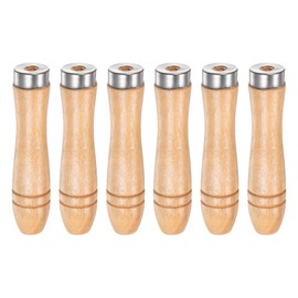 HARFINGTON 6pcs Wooden File Handle 4.25 Inch 5mm Round Hole Ergonomic Handles with Metal Collar for 8" Metal Files