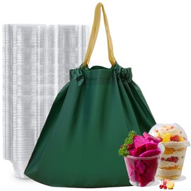 50PCS To Go Bags Plastic Reusable Water Proof Drawstring Bags with Handles Take Out Bag for Food | Restaurants | Delivery | Shopping | Grocery (?Green)