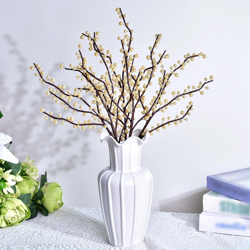 1 PCS Champagne Pearl Branches, 42cm Bendable Artificial Beaded Stem