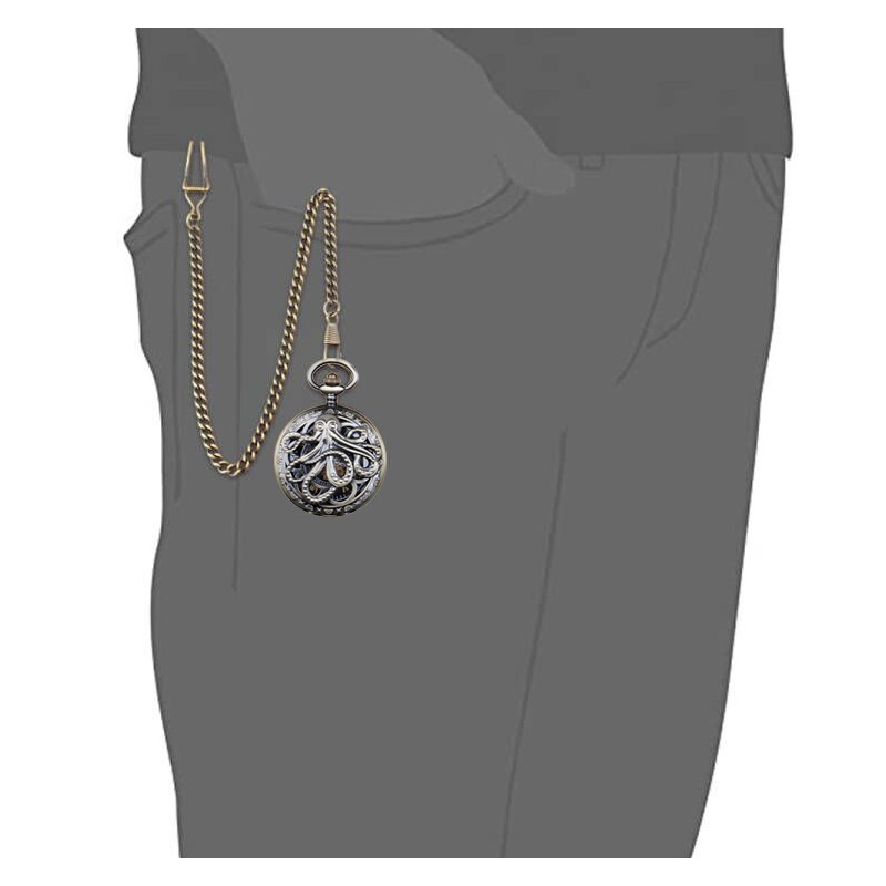Tiong Unique Octopus Hollow Mechanical Pocket Watches with Chain Men's