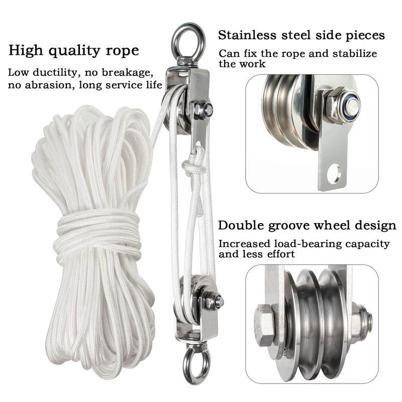 Hoist Pulley System Heavy Duty Stainless Steel, Snatch Swivel Block