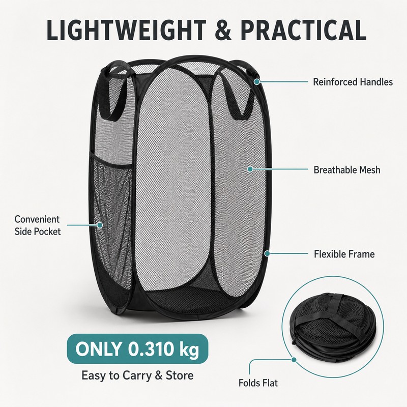 Collapsible Mesh Pop Up Laundry Hamper with Handles & Side