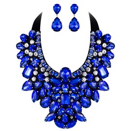 Flyonce Bridal Jewellery Set for Wedding Women, 8 Colors Blue Rhinestone Crystal Costume Statement Necklace Earrings for Banquet, Prom