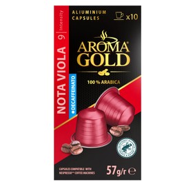 AROMA GOLD Nota Viola decaffeinated Coffee Pods 520g (100 Capsules) – Aluminium Coffee Capsules Nespresso Compatible Flavoured Coffe Pods Barista-Approved, Mild & Harmonious