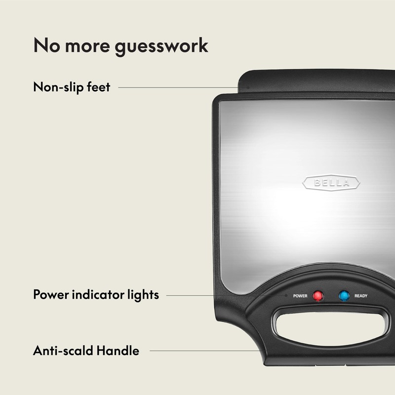 BELLA Classic Waffle Iron, 4 Square Belgian Waffle Maker, Non-stick