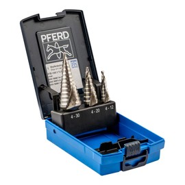 PFERD HSS Step Drill Bit Set, 3-Piece | 9-14 Steps Diameter 4-30 mm, 3-Flat Shank | 25201046 - for Burr-free Drilling