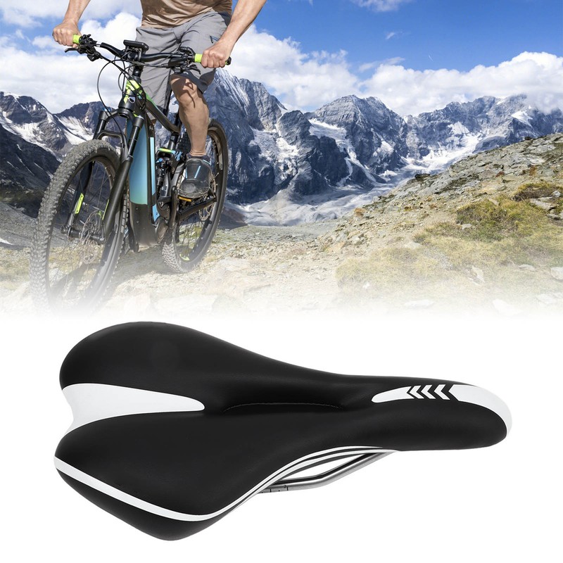 Silicone Bike Saddle Breathable Shock Absorption Black White Mountain Bike