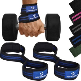 AQF Figure 8 Padded Lifting Straps Strength Training, Bodybuilding Weights Training Lifting Straps, Wrist Support Pull-Up Band for Fitness, Lifting Straps for Powerlifting & Deadlifts (Black & Blue)