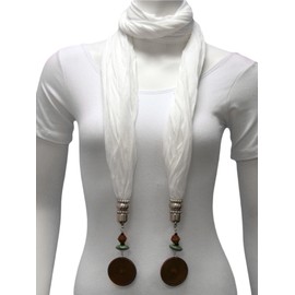 Luxury Divas Beige Linen Scarf With Wood Bead Trim Ivory