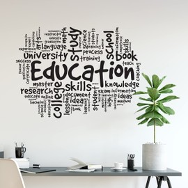 Education Vinyl Wall Decal School Classroom Words Cloud Study Knowledge Skills Stickers Mural (ig6461) Black (XL 45 in X 62 in)