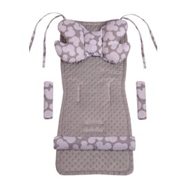 Medi Partners Universal Seat Cover for Pushchairs and Buggies, Seat Insert, Pushchair Seat Cover, Pushchair Set, Belt Pad plus Play Arch, MINKY Cotton, 5 Pieces, Miki with Grey Minky