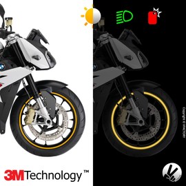 VFLUO - Reflective Motorcycle Wheel Rim Sticker Kit for 1 Wheel 3M™ Technology™ 360° Circle - High Visibility from Side - Discreet and Design - Easy Installation