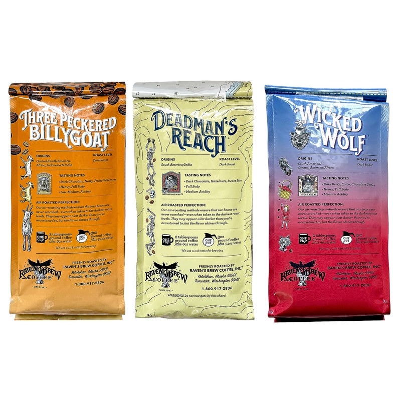Raven's Brew Ground Coffee Variety Pack - 3 Delicious Flavors