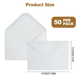 Leucasa 50 Pieces 5x7in Envelopes Invitation Envelopes Wedding Envelopes for Greeting Card, Wedding, Graduation, Baby Shower, Parties, Invitations(White)