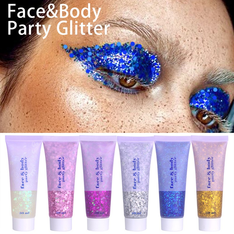 6 Color Sequins Glitter Body Gel 50ml Glitter Liquid Festival
