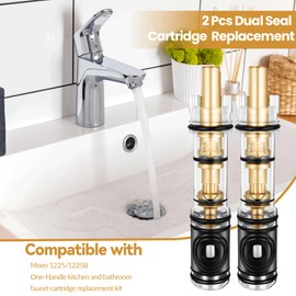 Fluronic 2 Pack 1225 Replacement Cartridge Compatible with Moen Single Handle Faucet/Showers, Dual Seal 1225/1225B Shower Cartridge Replacement Fits Bathroom Shower and Kitchen Sink Faucet Cartridge