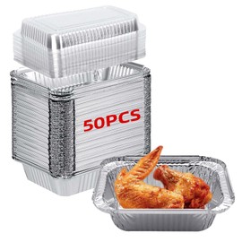 VTZAQZSS Charolas de Aluminio, 50 piezas Charolas para Hornear, Moldes de Aluminio para Hornear con Tapas Transparentes, 10 x 8 cm (180ml)