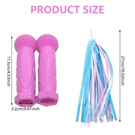 4-piece set scooter handle grips, micro scooter, for Kid Kick Scooters, Children Bikes, Drifting and Swing Scooters, Includes Purple and Pink Grips with Pink Purple White Streamers