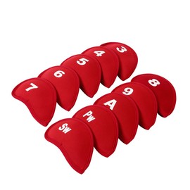 PHEZEN 10pcs Thick Golf Club Head Covers Set Numeric Alphabet Golf Irons Head Covers, Throwing Wedges Head Covers, Sand Wedges Head Covers, Attacking Wedges Head Covers Red