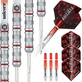 Unicorn Steel Tip Darts Set | Ballista Style 4 | 90% Natural Tungsten Barrels with Red Accents & Volute Points | 22 g