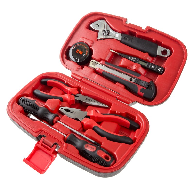 Household Hand Tools - 9-Piece Tool Set Includes Adjustable Wrench,