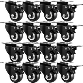 2" Casters Set of 16 Heavy-Duty Industrial Caster Wheels with Brake PU No Noise Wheels with Double Locking and Double Ball Bearing Swivel Locking Casters for Workbench, Furniture, Plate Castors Black