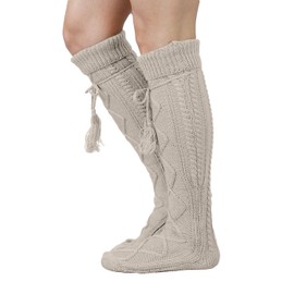 Modern Boho Tall Boot Socks Women's Tall Knit Alpine Style Tie Socks Oatmeal