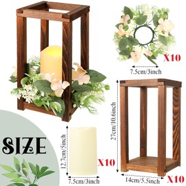 Hushee 10 Set 30 Pcs Wooden Wedding Lantern Centerpiece Integrated Candle Holders with Candles and Candle Wreaths Rustic Wooden Candle Lantern Decor for Wedding Party Table Valentine Decor(Fresh)