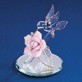 Goldia Hummingbird & Porcelain Rose Glass Figurine