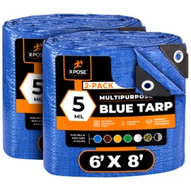 Better Blue Poly Tarp 6' x 8' (2-Pack) - Multipurpose Protective Cover - Lightweight, Durable, Waterproof, Weather Proof - 5 Mil Thick Polyethylene - by Xpose Safety