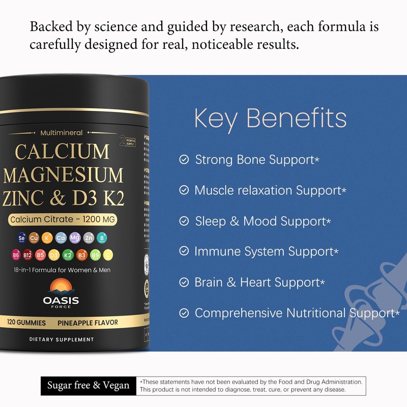 Calcium 1200 mg with Vitamin D3 Gummies, Calcium Citrate Supplements