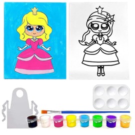 Pre Drawn Stretched Canvas Painting for Kids | Custom theme | Birthday Gift Iris Rainbow Goddess Theme | Paint party favor | DIY (8x10) (11x14, Princess, Paint Kit)