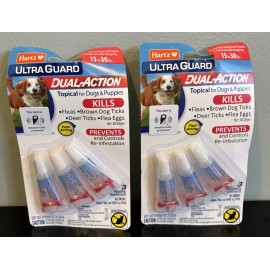 Hartz Lot Of 2Hartz Ultra Guard Dual Action Flea & Tick Drops Dogs Puppies 15 - 30 LBS