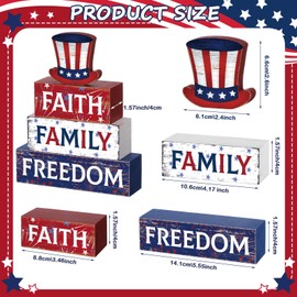 Huquary 4 Pcs Farmhouse 4th of July Patriotic Table Sign Independence Day Table Wood Decorations Patriotic Themed Rustic Farmhouse Wood Block Sign for Party Home Desk (Hat)