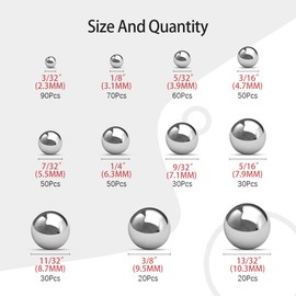 Hilitchi 500 Pcs 11 Size SAE Precision Bearing Steel Ball Assortment Loose Bicycle Bearing Balls 3/32” 1/8" 5/32" 3/16" 7/32" 1/4" 9/32” 5/16” 11/32” 3/8” and 13/32” with Storage Box