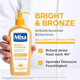 Mixa Bright & Bronze Self-Tanning Body Lotion with 6% Glycerin & Shea Butter, Natural Self Tanning for Face and Body, Moisturising Body Lotion for Sensitive Skin, 250 ml