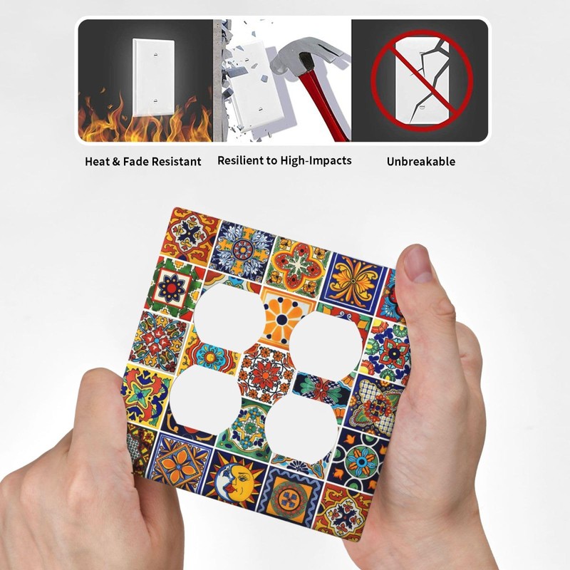 Yamxbfa Mexican Talavera Ceramic Tile Pattern Outlet Covers 2-Gang Duplex